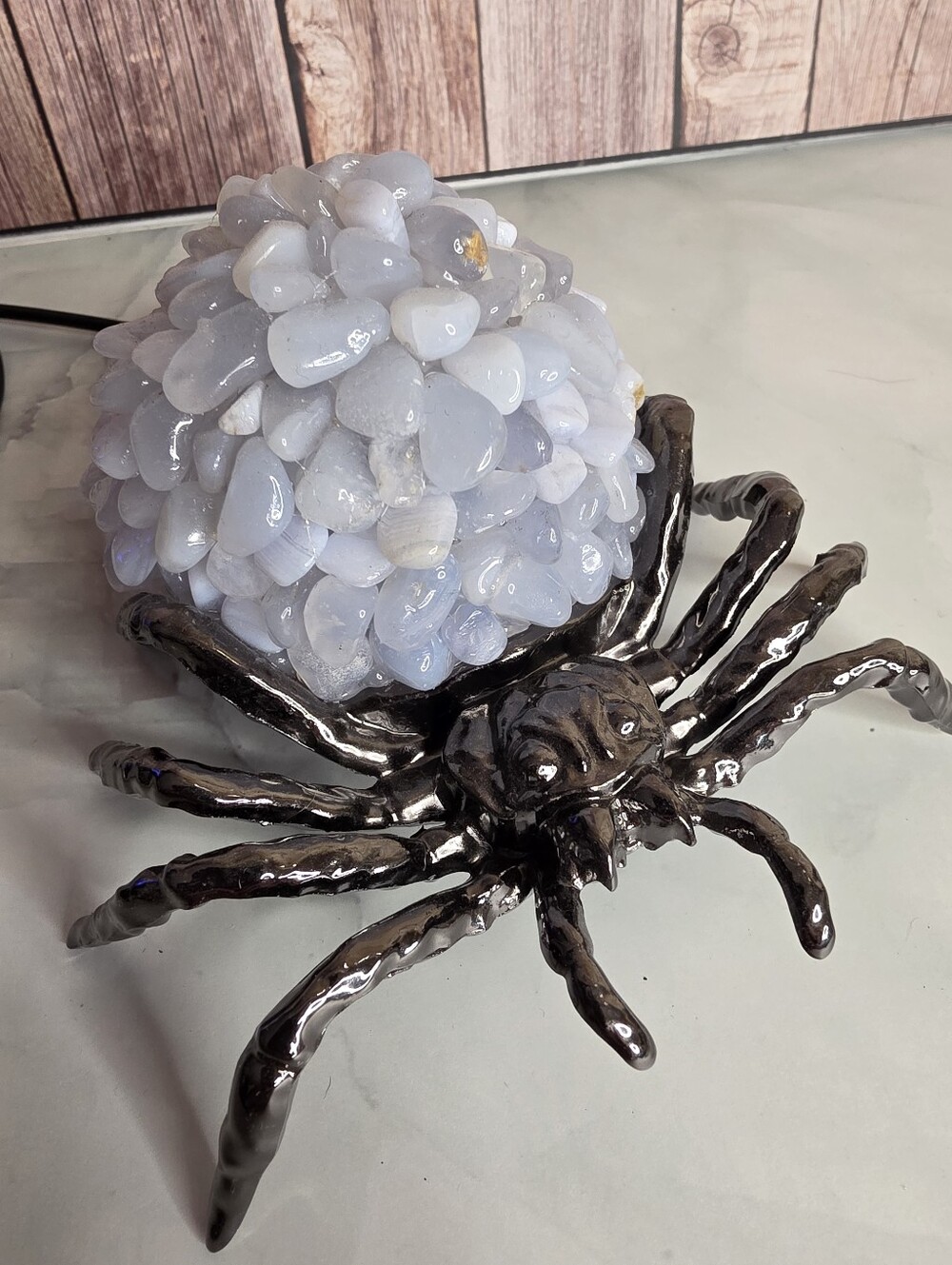 🕷️ Blue Lace Agate Spider Lamp | Crystal LED Accent Light | USB Powered